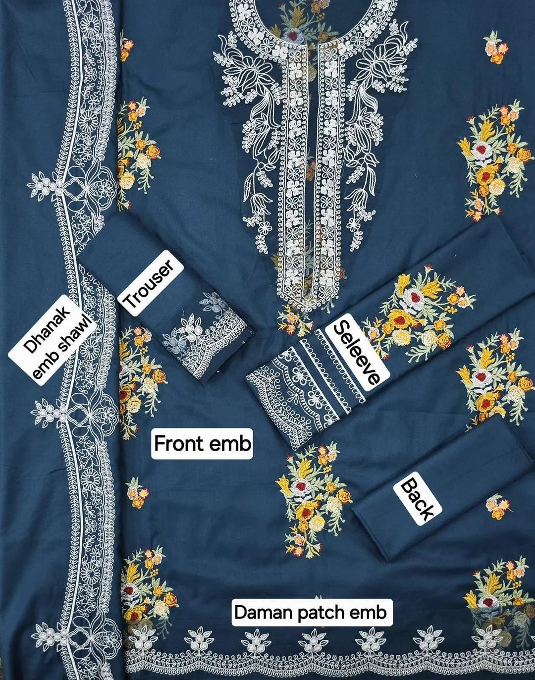 3 Pcs Women's Unstitched Embroidered Suit