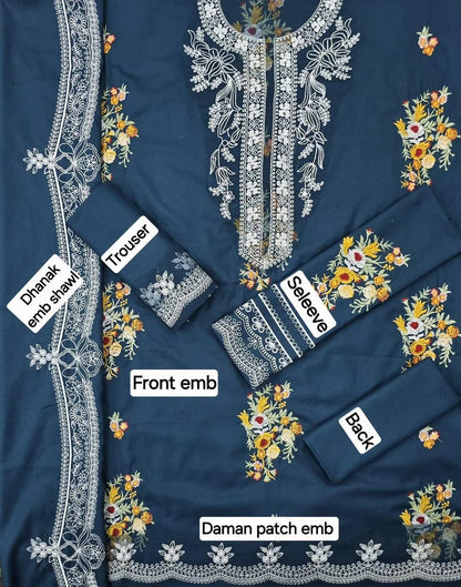 3 Pcs Women's Unstitched Embroidered Suit