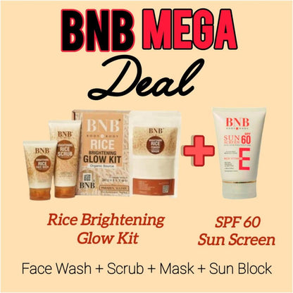 BNB 4 in 1 Skincare Bundle - 4 Pcs Facewash, Scrub, Mask & SPF 60 Sunblock