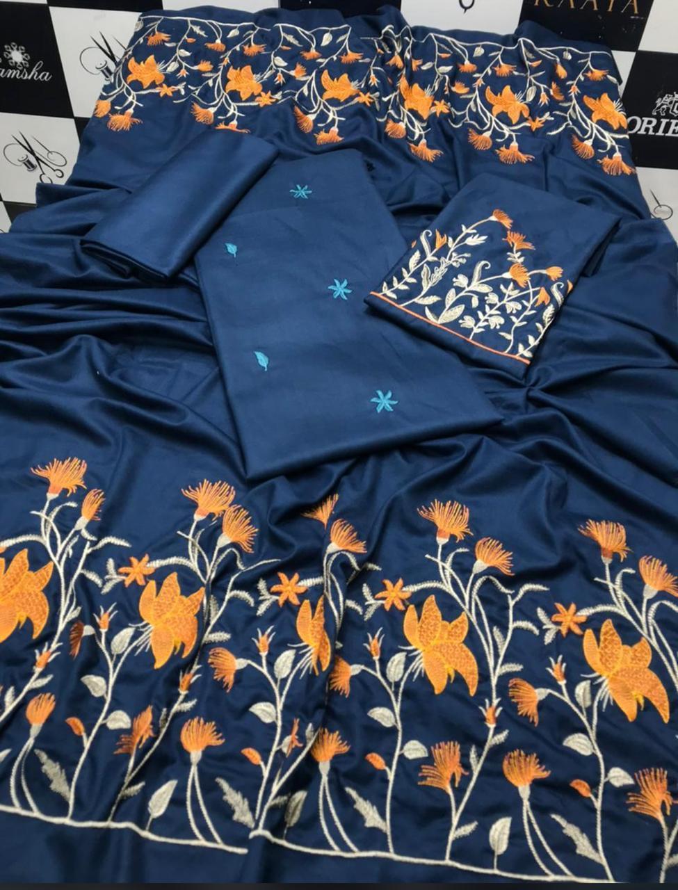 LIBAAS-3PC DHANAK EMBROIDERED SHIRT WITH DHANAK EMBROIDERED