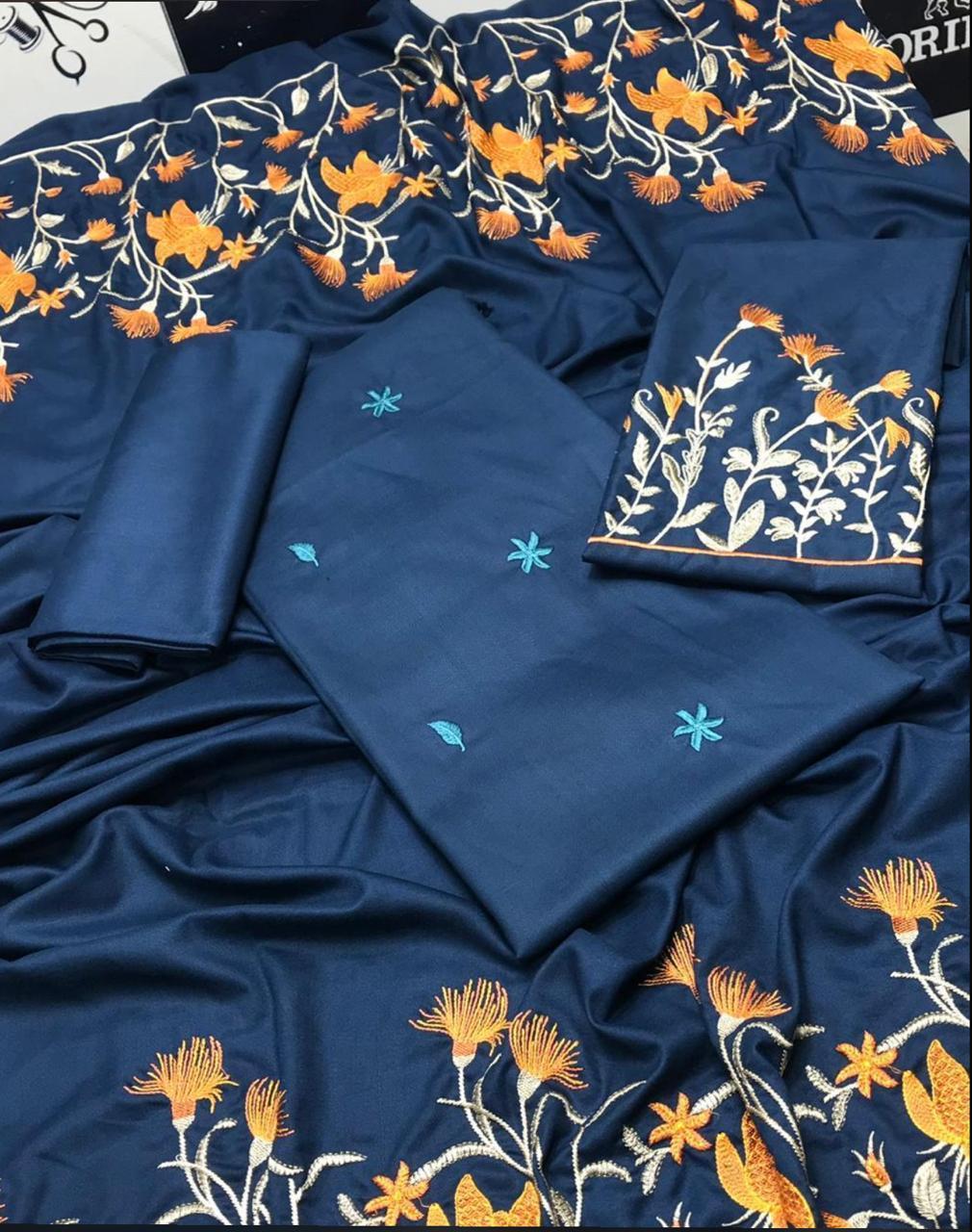 LIBAAS-3PC DHANAK EMBROIDERED SHIRT WITH DHANAK EMBROIDERED