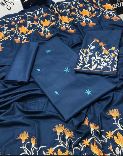 LIBAAS-3PC DHANAK EMBROIDERED SHIRT WITH DHANAK EMBROIDERED