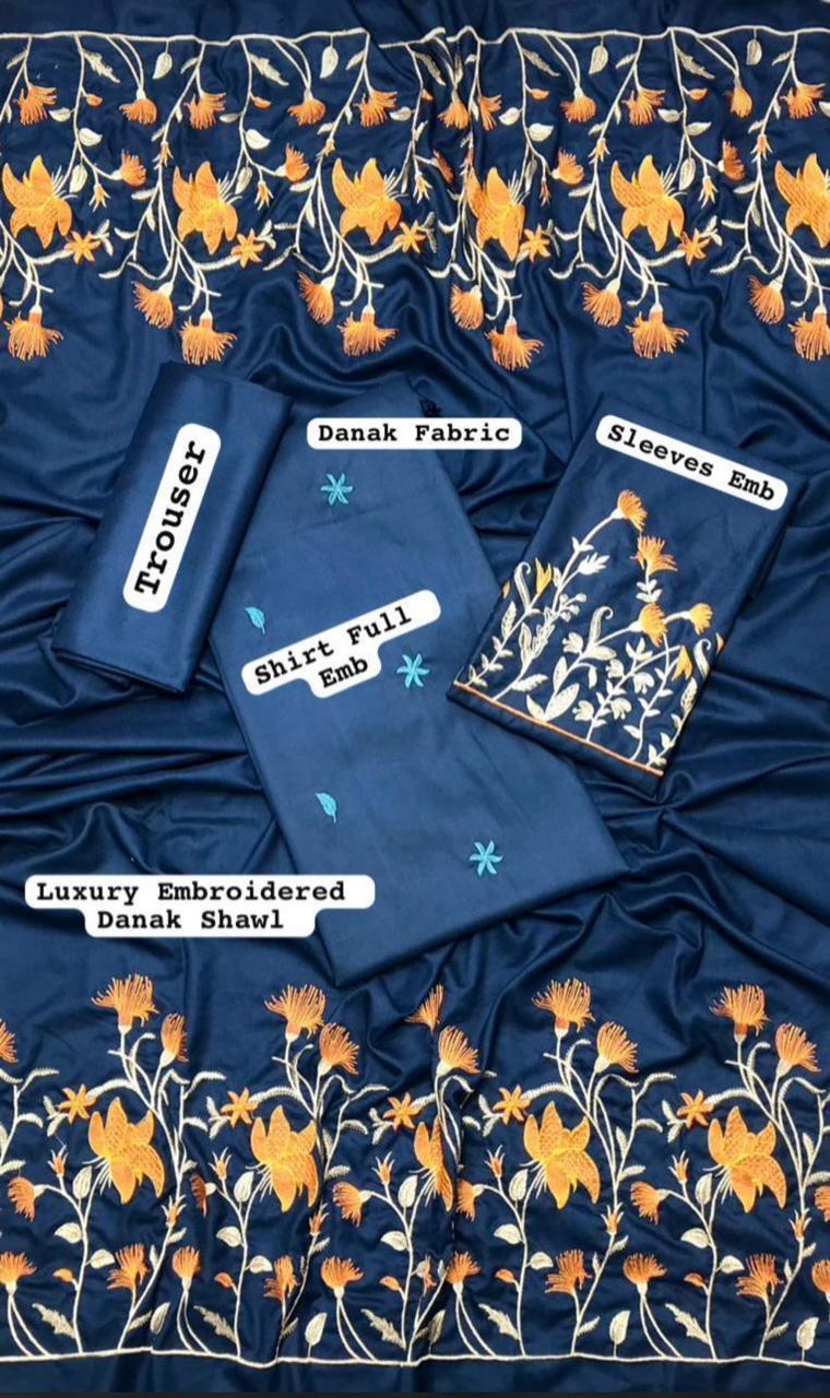 LIBAAS-3PC DHANAK EMBROIDERED SHIRT WITH DHANAK EMBROIDERED